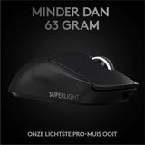 Logitech G PRO X SUPERLIGHT Draadloze Gaming Muis, Lichtgewicht 63g, HERO 25K Sensor, 25.600 DPI, 5 Programmeerbare Knoppen, Lange Batterijduur, Ontworpen voor Esports, PC/Mac (DE verpakking) - zwart