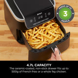 Ninja Air Freyer Pro 4,7 l, een lade, 4-in-1, airfryer, grillen, opwarmen, uitdrogen, koken 1-2 porties, digitaal, vrieskachine, lade met antiaanbaklaag en knapperige mand, 2000 W
