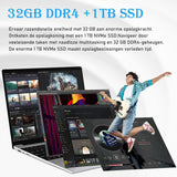 Auusda Laptop met 32 GB DDR4 1TB NVMe SSD, 15,6 inch FHD IPS LCD, Celeron N95 tot 3,4 GHz met vingerafdruk Unlock, koelventilator, webcam, dual speakers, mini HDMI,USB-A x 2,Studenten/Zakelijke Laptop