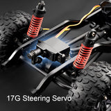 Off-road RC-auto, Speelgoedauto met Afstandsbediening, Rubberen Band, Onafhankelijke Wielophanging op 4 Wielen, PVC-schaal, 1/16 Verhouding voor Competitie (Rood)