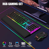 RedThunder K10 Bekabeld Gaming-toetsenbord en Muiscombinatie, Echte Achtergrondverlichting, Zachte Lederen Polssteun, Anti-ghosting Toetsenbord + 7D 3200 dpi-muis voor PC Gamer (Zwart)