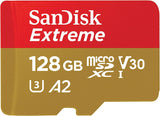 SanDisk Extreme MicroSDXC UHS-I Geheugenkaart 128 GB Met SD Adapter (1 Jaar RescuePRO Deluxe, Leessnelheden Tot 190 MB/s, A2, C10, V30, U3, 30 Jaar Garantie) Rood/Goud