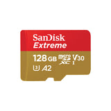 SanDisk Extreme MicroSDXC UHS-I Geheugenkaart 128 GB Met SD Adapter (1 Jaar RescuePRO Deluxe, Leessnelheden Tot 190 MB/s, A2, C10, V30, U3, 30 Jaar Garantie) Rood/Goud