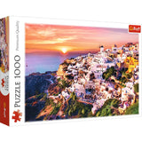 Trefl - Puzzel zonsondergang boven Santorini, Griekenland - 1000 stukjes, Grieks eiland, prachtig uitzicht op de stad, doe-het-zelf puzzel, creatief vermaak, cadeau, klassieke puzzel