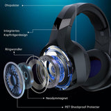 Gaming headset draadloos, gaming hoofdtelefoon voor PS5/PS4/PC/Switch/Mac, headset met microfoon, ruisonderdrukking, Bluetooth 5.2, 3D surround sound, hoofdtelefoon met kabel 3,5 mm voor Xbox Series.