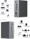 USB-C dockingstation, 16-in-1, drievoudig scherm met oplaadondersteuning voor MacBook Pro en Windows USB 3.1 Gen2 Type C-systemen (dubbele 4K HDMI, DP, 7 USB-poorten, Ethernet), MacOS ondersteunt