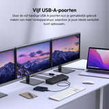 Belkin DisplayLink-dockingstation voor 3 monitoren, meerpoorts USB hub met 3x HDMI, 2x DisplayPort, drie 4K-displays met 85 W PD, Gigabit Ethernet, 3,5 mm (microfoon/luidspreker), 1x USB-C en 5x USB-A