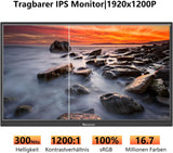 Showscren 16 inch draagbare monitor, Full HD-display, 1920 x 1200p, 300cd/helderheid, IPS 60Hz LCD-paneel, 100% RGB, ingebouwde luidspreker, draagbare HDMI USB C-monitor voor pc, laptop