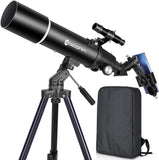 Telescopen voor volwassenen astronomie, 80 mm diafragma 600 mm refractortelescoop voor beginners, compacte en draagbare reistelescoop met rugzak