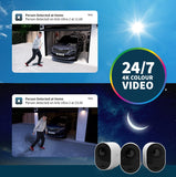 Arlo Ultra 2 draadloze WiFi-beveiligingscamera voor buiten, 4K UHD, 180˚ kleurennachtzicht, sirene, bewegingsdetectie, 2-weg-audio, Smart Hub inbegrepen, incl. proefp. Arlo Secure, 2 cam-kit, zwart
