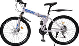 CUMELLIIR Bergsteiger Mountainbike, 26 inch (66 cm), met twee schijfremmen, jongensfiets, 26 inch, 21 versnellingen, vouwfiets voor volwassenen, fiets voor heren, blauw, wit