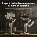DJI RS 4 Mini, Gimbalstabilisator voor camera Canon/Sony/Panasonic/Nikon/Fujifilm, Asvergrendelingen, 2 kg/4,4 lbs laadvermogen, Slimme tracking, Cameragimbal, Native verticale opnamen