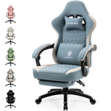 Dowinx Gamingstoel, stof met pocketveringkussen, massage-gamingstoel met voetensteun, ergonomische pc-stoel, gamingstoel, bureaustoel, 150 kg belastbaarheid, blauw