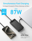 Anker Powerbank, 20.000 mAh draagbare oplader met geïntegreerde USB-C-kabel, 87 W Max snellaadaccu, 2 USB-C en 1 USB-A, voor MacBook, iPhone 15/14-serie, Samsung, Switch en meer