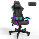 Homall Massage Gaming stoel met led, 150 kg belastbaarheid, ergonomische bureaustoel, RGB-verlichting en lendensteun, gamerstoel met PU-leer en verstelbare hoofdsteun, in hoogte verstelbaar