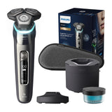 Philips Shaver Series 9000 - Elektrisch scheerapparaat voor nat en droog scheren, Lift and Cut, SkinIQ-technologie, uitklapbare baardtrimmer, reinigingspod, oplaadstandaard en reistas (model S9974/55)