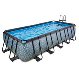 EXIT Toys Wood Pool - 540x250x122cm - Large, Rectangular Frame Pool with Sand Filter Pump - Extra Deep Pool - Strong Frame - Includes Pool Ladder - Unique Design - Brown