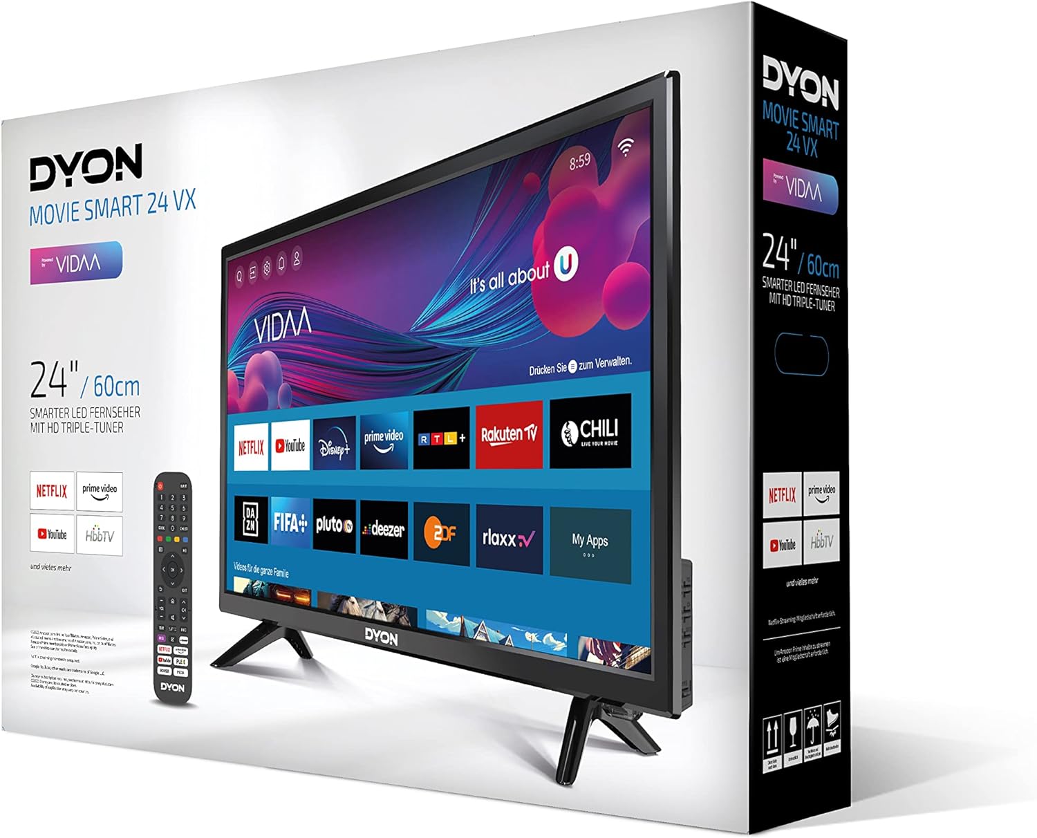 DYON Movie Smart 32 VX, 80 cm (32 inch) TV (HD Smart TV, HD Triple Tuner (DVB-C/-S2/-T2), App Store, Prime Video, Netflix, YouTube, DAZN, Disney+), model 2023