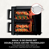 Ninja Double Stack Airfryer, Verticale Friteuse met Dubbele Lades en 4 Kookniveaus, 2 Lades en 2 Rekken, Ruimtebesparend Ontwerp, 7,6 Liter Inhoud, 6 Kookfuncties, 6 Porties, Grijs SL300EU
