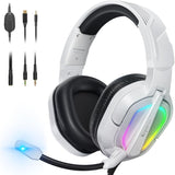 Krysenix PG2 Gaming Headset voor PS4/PS5/PC/Xbox One, Ergonomisch ontwerp Over Ear met AI Stereo Microfoon Geluid, Computer Headset met 3,5 mm Jack & RGB Licht Wit