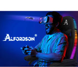 ALFORDSON Gamingstoel met led, gamerstoel met 8-punts massage, ergonomische gamingstoel met RGB-verlichting met lendensteun en hoofdsteun, materiaal van stof, zwart