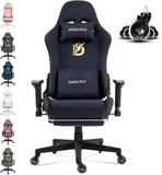 Dowinx Gaming stoel, bureaustoel met zijdeachtig gladde grote wielen, massage gamingstoel met luxe suède stof, 90-165 graden, 150 kg, blauw-zwart