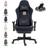 Dowinx Gaming stoel, bureaustoel met zijdeachtig gladde grote wielen, massage gamingstoel met luxe suède stof, 90-165 graden, 150 kg, blauw-zwart