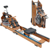 Houten roeitrainer voor thuissportschool, eikenhout, opvouwbare waterroeimachine 180 kg gewichtscapaciteit, compatibel met FITLOG APP, Bluetooth-compatibel, LCD-intelligent display, verstelbare