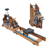 Houten roeitrainer voor thuissportschool, eikenhout, opvouwbare waterroeimachine 180 kg gewichtscapaciteit, compatibel met FITLOG APP, Bluetooth-compatibel, LCD-intelligent display, verstelbare