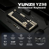 YUNZII YZ98 Pakking Mechanische Toetsenbord 99 Toets Hot-Swap BT5.0/2.4G/USB-C Draadloze Gaming Toetsenbord NKRO 98% met RGB LED Achtergrondverlichting Voor Linux/Win/Mac (Zwart, Cocoa Cream v2)