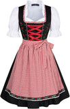 SCARLET DARKNESS Dirndl voor dames, 3-delig: jurk, shirt, schort voor Oktoberfest carnaval