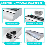 Roestvrijstalen waterval, vijverwaterval met brede uitloop, gebogen platform, waterspel, waterval, fontein voor tuinvijver, terras, zwembaden en waterwand (30 cm)