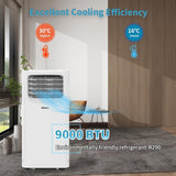 SHINCO Mobiele airconditioning met afvoerslang, 9000 BTU, 2,6 kW, koelen, ventileren en ontvochtigen, mobiele airconditioner met slaapmodus, kamergrootte tot 22 m², 24-uurs timer