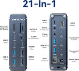 Thunderbolt 4 dock - 21 aansluitingen, 8K60Hz HDMI, 2,5 GbE Ethernet, SD/TF 4.0, 10 Gbps USB C/A 3.2 Gen2, 3,5 mm audio, MacBook dockingstation Dual Monitor, 40 Gbps Dock voor Mac M1/M2/M3 Pro/Max