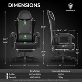 Dowinx Gaming stoel, racing, gamerstoel, ergonomische gamingstoel met lendensteun, gamingstoel, PU-leer, pc-stoel, verbrede rugleuning, 150 kg, groen