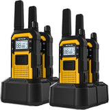 Retevis RB648 Heavy Duty Two Way Radio, Waterdicht Schokbestendig, Robuuste Walkie Talkies, Dual PTT, VOX, PMR446 Handheld Portofoon Oplaadbaar voor Aannemer (4 Stuks, Geel)