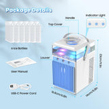 Mobiele airconditioning, 5-in-1 airconditioner, draagbaar, airconditioner zonder afvoerslang, mini-airconditioning met spray en kleurrijk nachtlampje, mobiele airconditioner voor thuis, kantoor