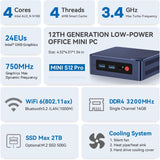 Beelink MINI-S12 Pro Mini PC, 12th Gen Intel Alder Lake-N100 Processor (up to 3.4GHz) Mini Computer, 16G RAM 500GB SSD Business Mini Desktop PC, Dual HDMI/WiFi6/BT 5.2/RJ45/WOL/Auto Power On