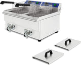 VERTES Professionele Elektrische Friteuse 2x 13L, 6000W, 230V, Koude-Zone-principe, Temperatuur 50-200°C, Frituurmand, Terugstelfunctie, Roestvrij Staal, Oliebediening, Gemakkelijk Reinigen
