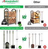 Amagabeli Brandhouthouder, met 4 gereedschappen, 74 x 40 x 30 cm, gereedschapsset voor open haard, grote capaciteit, houthouder, voor binnen en buiten, brons