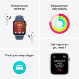 Apple Watch SE (2e gen.) GPS + Cellular 44 mm Smartwatch - Kast van middernacht aluminium - Middernacht sportbandje (M/L). Conditie en slaap bijhouden, ongelukdetectie, hartritme monitoren