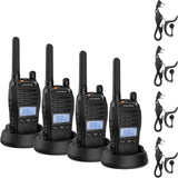 BAOFENG BF-88ST Pro PMR446 Walkie Talkie, Radio bidireccional Recargable de Largo Alcance Mejorada sin Licencia con Pantalla LCD, Reloj Dual VOX, Cargador de Escritorio y Auriculares, Paquete de 4