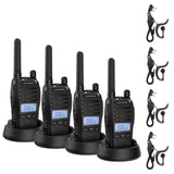 BAOFENG BF-88ST Pro PMR446 Walkie Talkie, Radio bidireccional Recargable de Largo Alcance Mejorada sin Licencia con Pantalla LCD, Reloj Dual VOX, Cargador de Escritorio y Auriculares, Paquete de 4