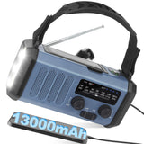 13000mAh Noodradio met Dynamo Crank, Oplaadbare Batterij, Draagbare AM FM-radio, 3 Modi camping Zaklamp, 5W 700LM 48 COB LED-leeslampje, Mobiele Telefoon Oplader Powerbank, SOS Alarm, IPX4 waterdicht