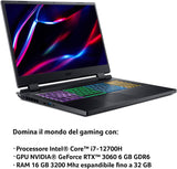 Acer Nitro 5 AN517-55-75R8 Notebook Gaming, Intel Core i7-12700H, RAM-16GB DDR4, 1024GB PCIe SED SSD, Display 17,3" FHD IPS 144Hz LCD, NVIDIA GeForce RTX 3060 6GB Windows 11 Home