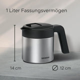 Siemens thermische koffiekan TZ40001, direct zetten uit de koffiemachine, warmhoudfunctie, schuifdeksel, gemakkelijk te reinigen, perfect voor EQ500, EQ700, EQ6 plus en EQ900, 1 l, roestvrij staal