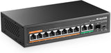 MokerLink 11-poorts Gigabit PoE-switch met 8 PoE+ poort, 2 Gigabit uplink, 1 SFP-poort, 120 W AI detectie, Qos, plug & play netwerkswitch zonder ventilator