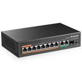 MokerLink 11-poorts Gigabit PoE-switch met 8 PoE+ poort, 2 Gigabit uplink, 1 SFP-poort, 120 W AI detectie, Qos, plug & play netwerkswitch zonder ventilator
