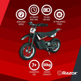 Razor Kids Elektrische Motorfiets - MX125 Dirt Rocket Bike voor Kinderen 7+ met 13km/h Maximale Snelheid & 40 Minuten Rijtijd, 100W Berijdbaar met 12V 5Ah Batterij en 12" Luchtbanden - Zwart