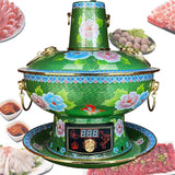 Ingedikte Koperen Houtskool Hete Pot, Koperen Hete Pot In Oude Chinese Fonduepan, Kookgerei, Elektrische Hete Pot, voor, voor Familie, Vrienden, Feestjes,Green-StyleA-30cm